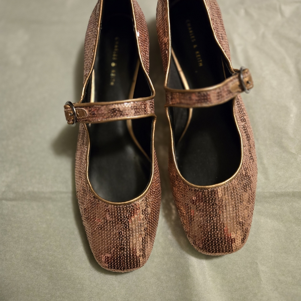 Pink Textured/sequined Mary Jane Shoes